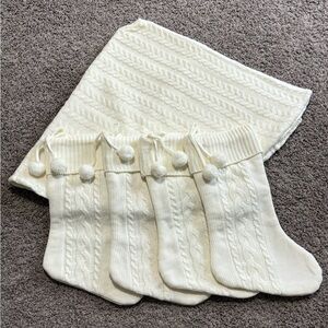 Hobby Lobby Christmas Tree Cable Knit Skirt and 4 Cable Knit Stockings